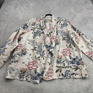 Prospero Linen Kimono Open Front Jacket Womens 3X Multicolor Floral Made Italy